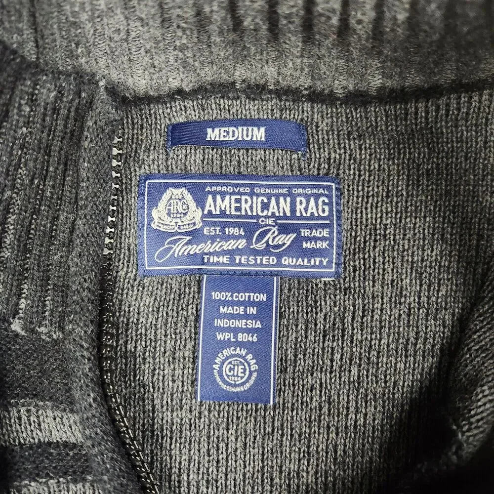 American Rag Cie Sweater Mens M Black 1/4 Zip Mock Neck Pullover Stretch A683
